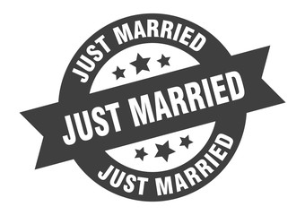 just married sign. just married black round ribbon sticker