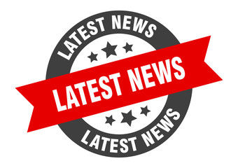 latest news sign. latest news black-red round ribbon sticker