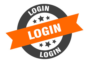 login sign. login orange-black round ribbon sticker