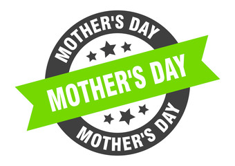 mother's day sign. mother's day black-green round ribbon sticker