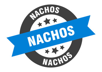 nachos sign. nachos blue-black round ribbon sticker