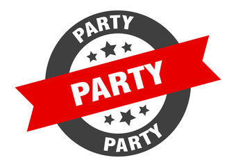 party sign. party black-red round ribbon sticker