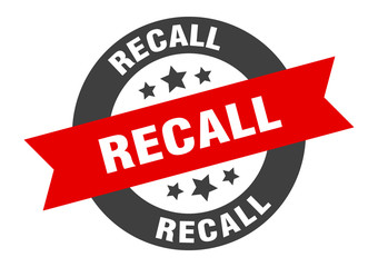recall sign. recall black-red round ribbon sticker