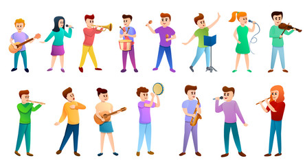 Fototapeta premium Music school people icons set. Cartoon set of music school people vector icons for web design