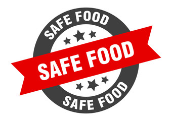 safe food sign. safe food black-red round ribbon sticker