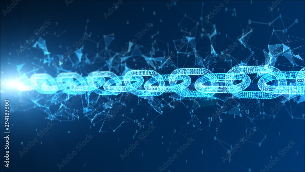 Poster digital particle blockchain network connection concept