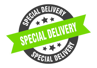 special delivery sign. special delivery black-green round ribbon sticker