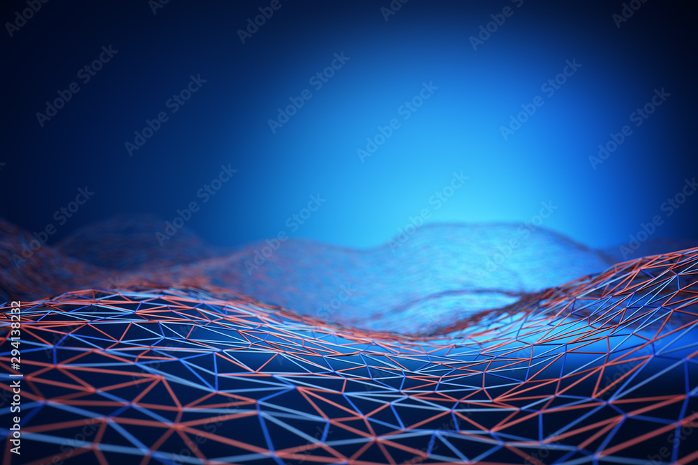 Aufkleber neural network and blockchain technology concept, mesh structure or grid landscape