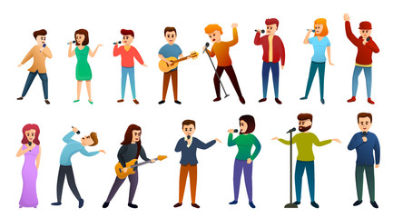 Singer icons set. Cartoon set of singer vector icons for web design