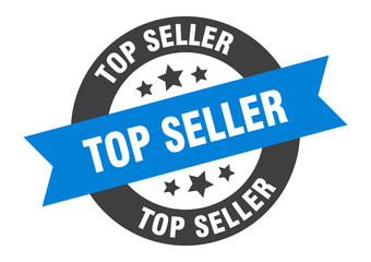 top seller sign. top seller blue-black round ribbon sticker