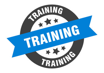 Fototapeta premium training sign. training blue-black round ribbon sticker