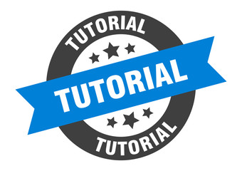 tutorial sign. tutorial blue-black round ribbon sticker