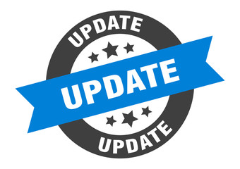 update sign. update blue-black round ribbon sticker