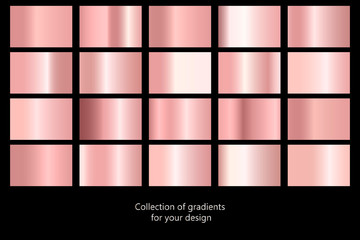 Collection of rose gold gradient backgrounds. Set of pink metallic textures. Vector illustration © _veiksme_