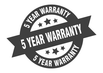 5 year warranty sign. 5 year warranty black round ribbon sticker