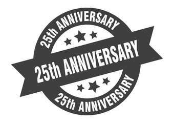25th anniversary sign. 25th anniversary black round ribbon sticker