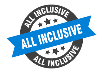 all inclusive sign. all inclusive blue-black round ribbon sticker