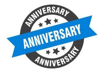 anniversary sign. anniversary blue-black round ribbon sticker