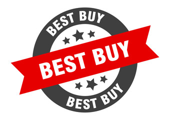 best buy sign. best buy black-red round ribbon sticker