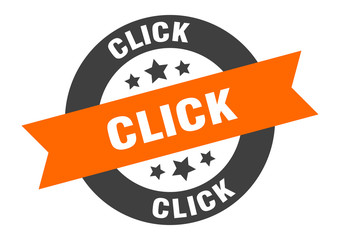 click sign. click orange-black round ribbon sticker