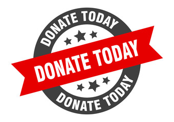 donate today sign. donate today black-red round ribbon sticker