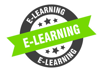 e-learning sign. e-learning black-green round ribbon sticker