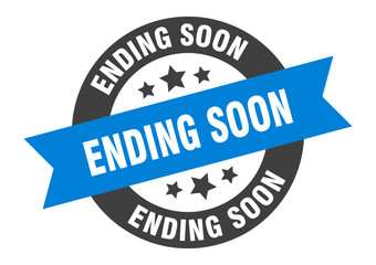 ending soon sign. ending soon blue-black round ribbon sticker