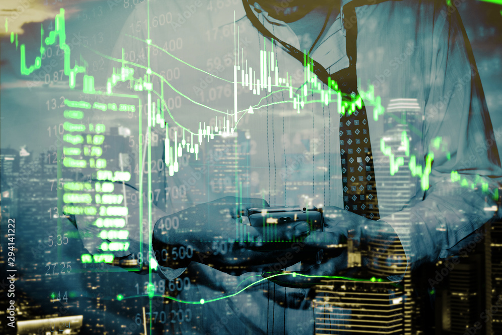 Poster candle stick graph chart with indicator: cryptocurrencies graphs trading including of up and down tr