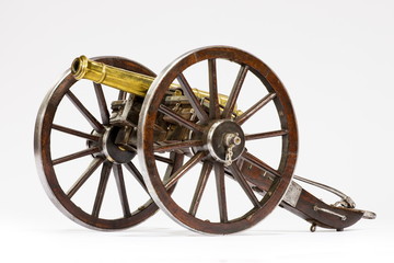 old vintage gunpowder cannon isolated on white background