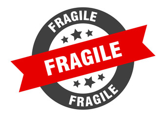 fragile sign. fragile black-red round ribbon sticker