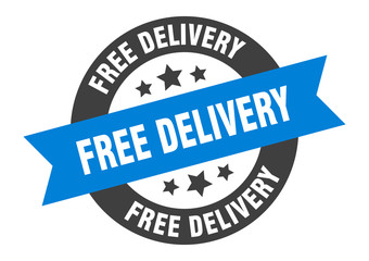 free delivery sign. free delivery blue-black round ribbon sticker