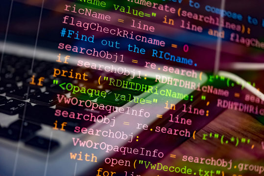 Software developer programming code. Abstract computer script code. Programming code screen of software developer. Software Programming Work Time. Code text written and created entirely by myself.