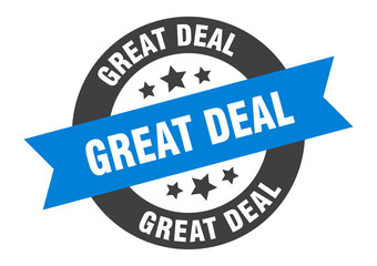 great deal sign. great deal blue-black round ribbon sticker
