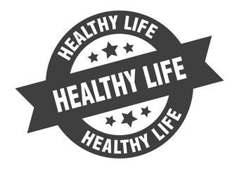 healthy life sign. healthy life black round ribbon sticker