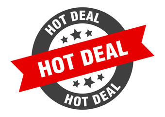 hot deal sign. hot deal black-red round ribbon sticker