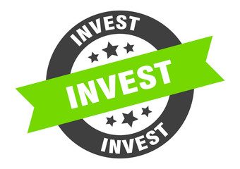 invest sign. invest black-green round ribbon sticker