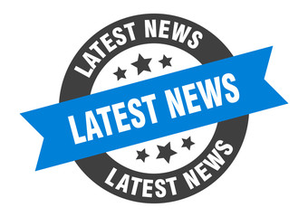 latest news sign. latest news blue-black round ribbon sticker