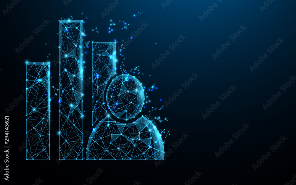 Poster businessman and graph icon from lines, triangles and particle style design. vector illustration