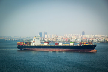 Container cargo ship at the sea in Turkey İzmir