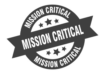 mission critical sign. mission critical black round ribbon sticker - obrazy, fototapety, plakaty