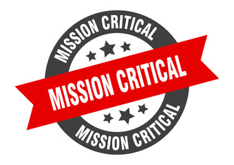mission critical sign. mission critical black-red round ribbon sticker