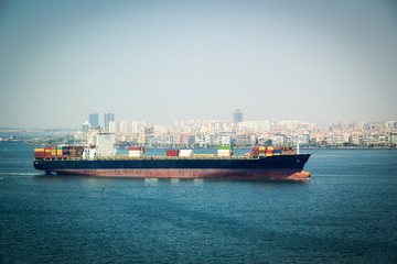 Container cargo ship at the sea in Turkey İzmir