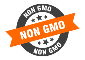 non gmo sign. non gmo orange-black round ribbon sticker