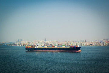 Container cargo ship at the sea in Turkey İzmir