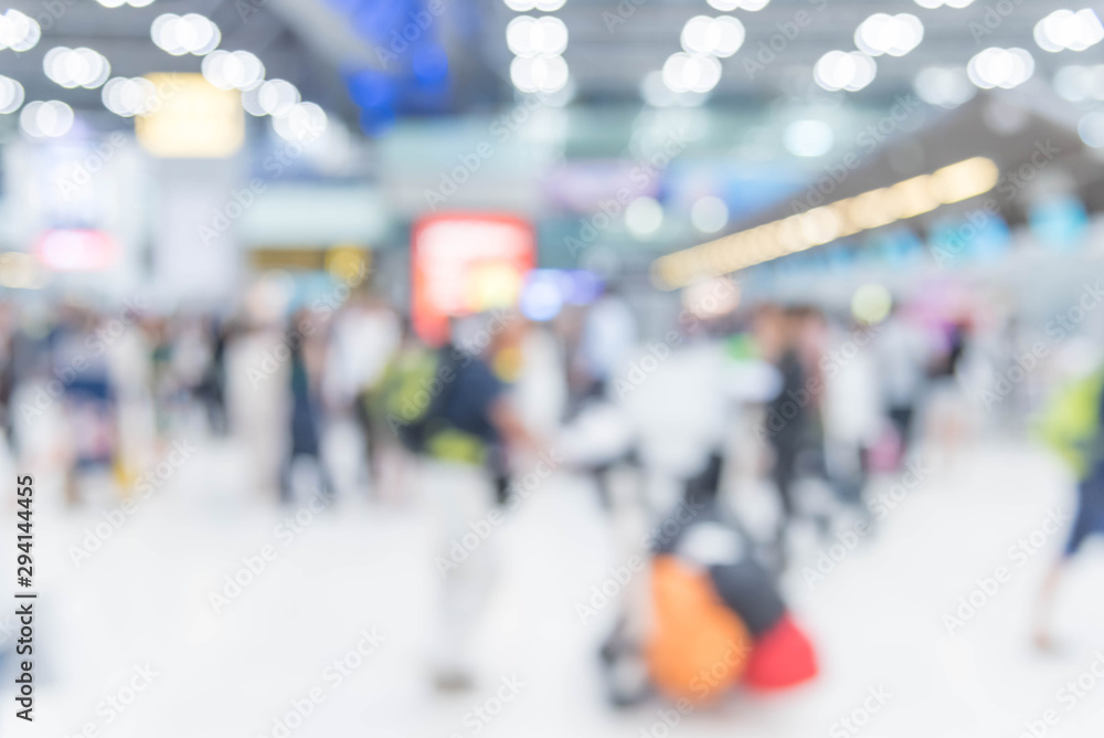 Poster abstract blur terminal airport for background, which including of passenger in airport terminal and 