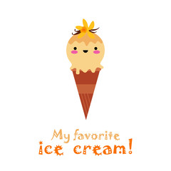 Ice cream in the style of Kawaii. Isolated on white background. Vector illustration for web design or print.