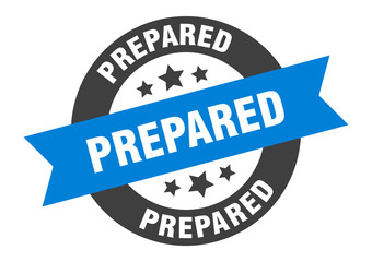 prepared sign. prepared blue-black round ribbon sticker