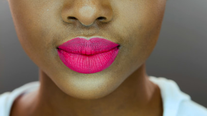 Close up of a beautiful black woman lips and face