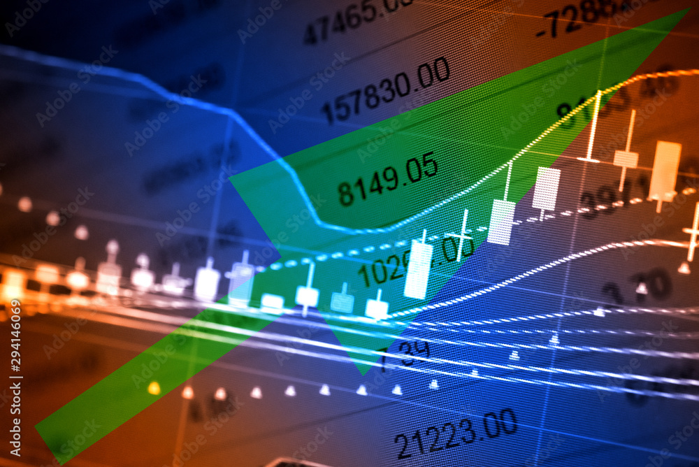 Poster charts of stock market instruments with various type of indicators and volume analysis for professio