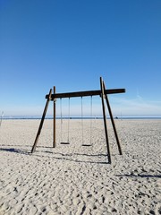 Swing on sea beach, Panoramic view